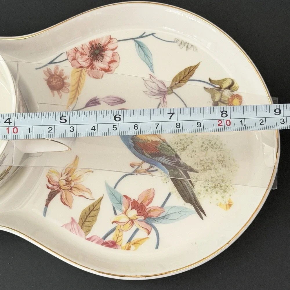 Grace Teaware Sandwich Snack Tray / Cup Spring Flowers Hummingbird Set NEW